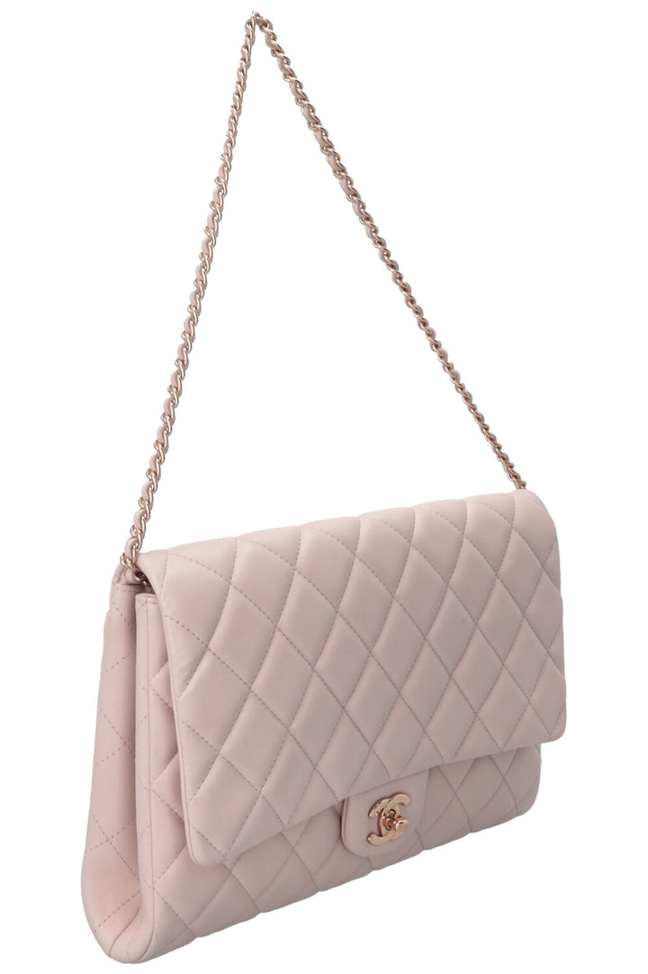 CHANEL Quilted Flap Clutch On Chain Leather Blush
