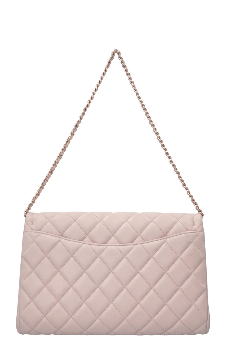 CHANEL Quilted Flap Clutch On Chain Leather Blush