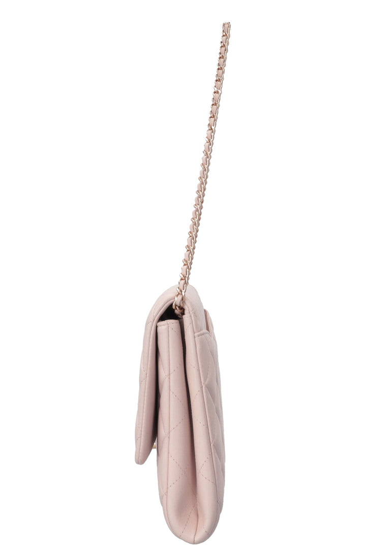 CHANEL Quilted Flap Clutch On Chain Leather Blush