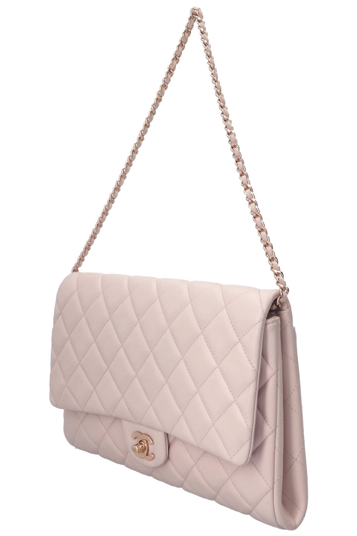 CHANEL Quilted Flap Clutch On Chain Leather Blush