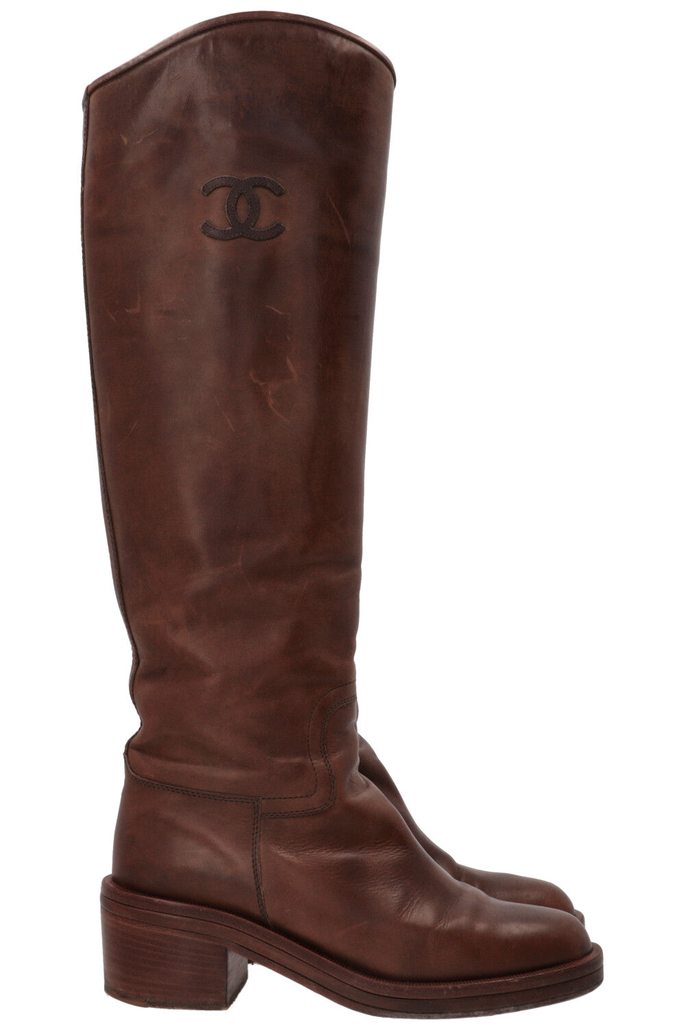 CHANEL Riding Boots Leather Camel