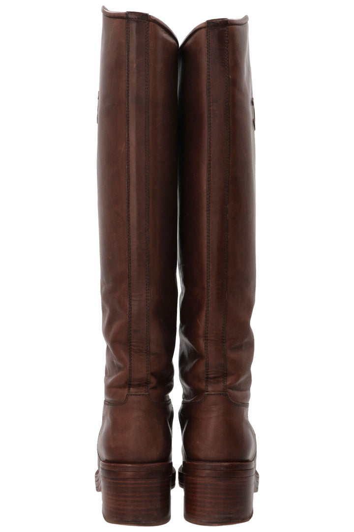 CHANEL Riding Boots Leather Camel