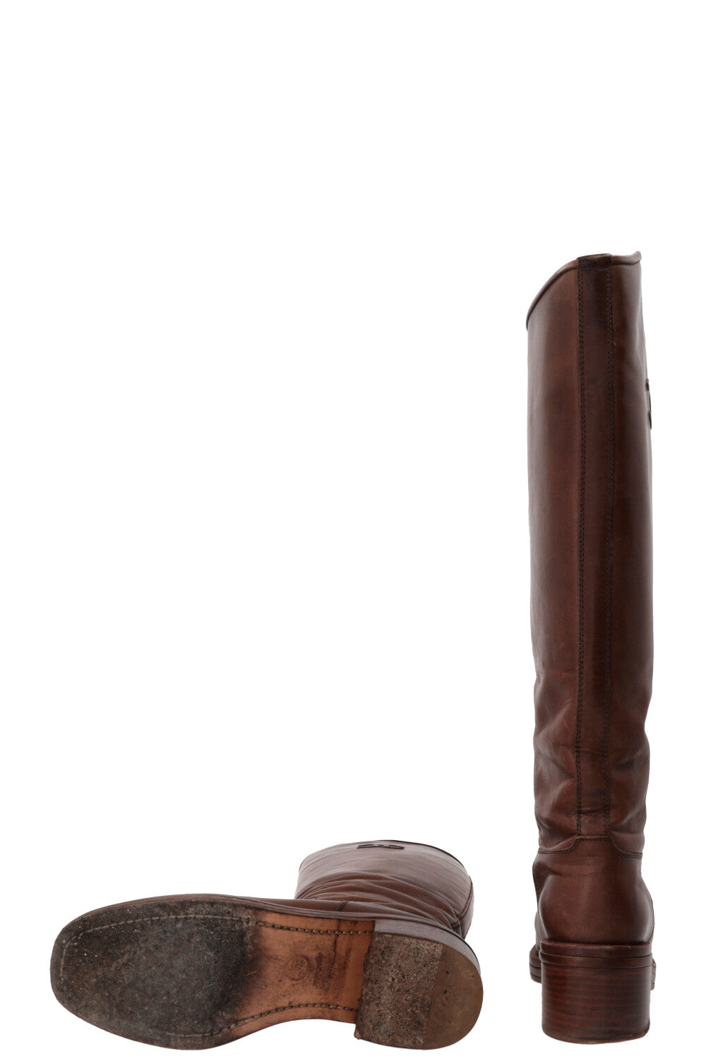 CHANEL Riding Boots Leather Camel