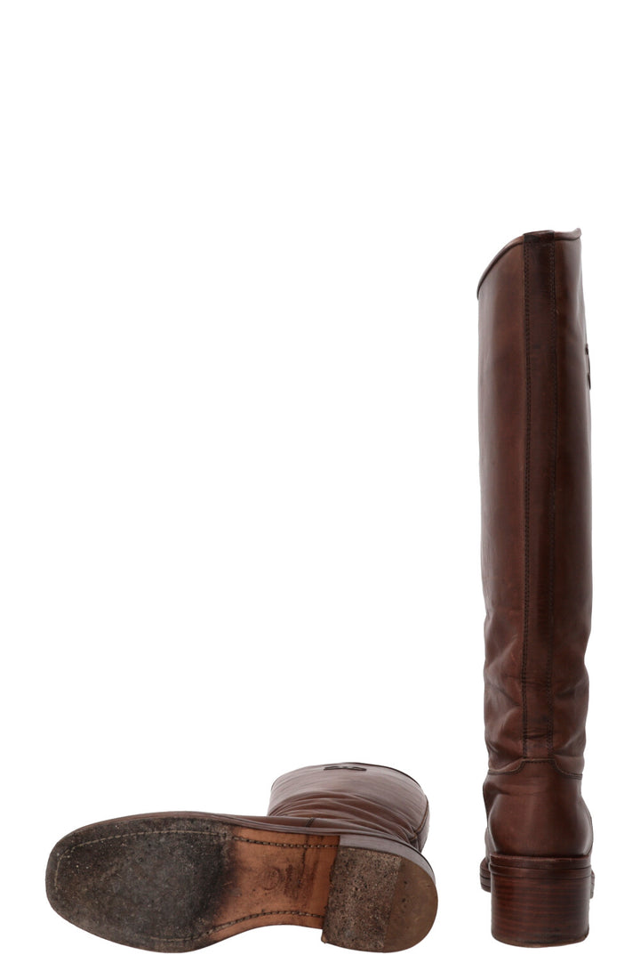 CHANEL Riding Boots Leather Camel