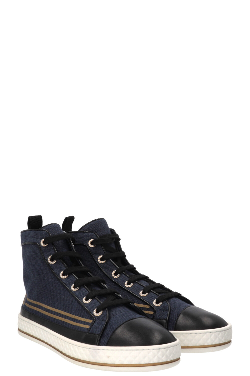 CHANEL Sailor CC High Top Sneaker Canvas Navy Gold