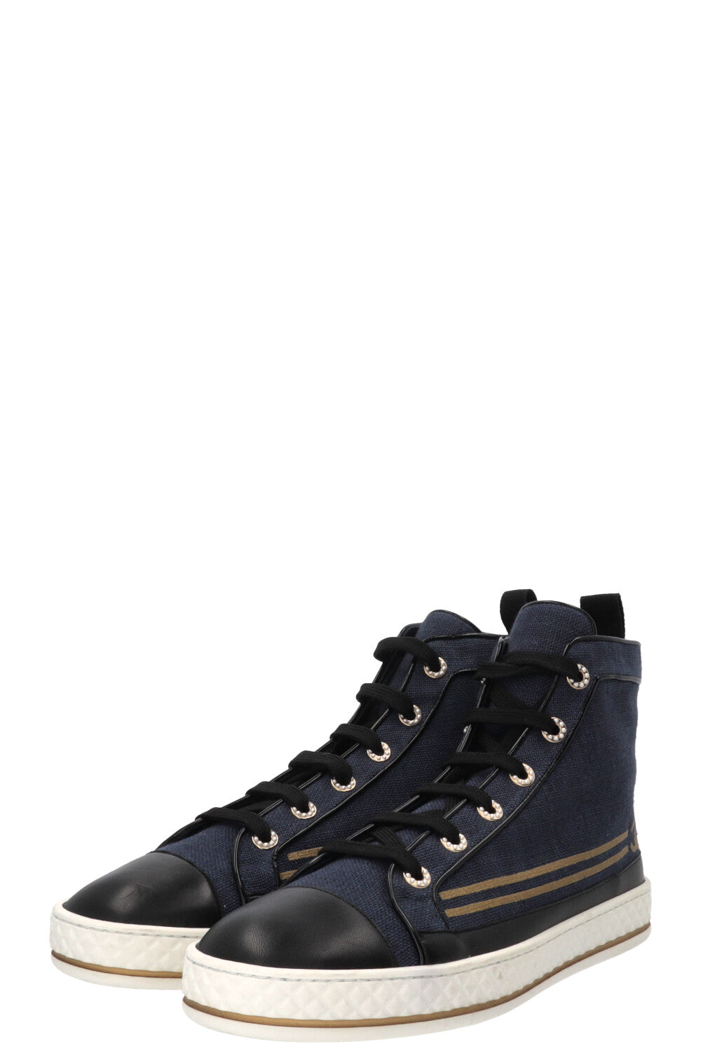 CHANEL Sailor CC High Top Sneaker Canvas Navy Gold