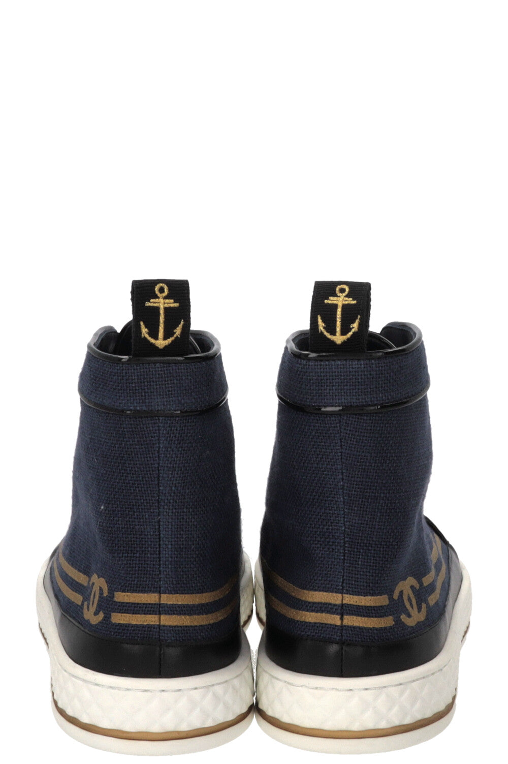 CHANEL Sailor CC High Top Sneaker Canvas Navy Gold