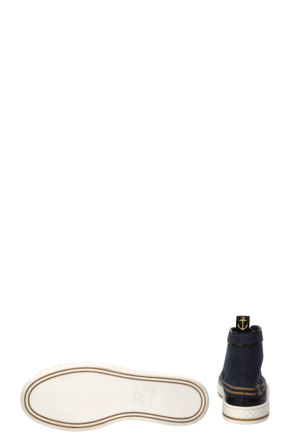 CHANEL Sailor CC High Top Sneaker Canvas Navy Gold