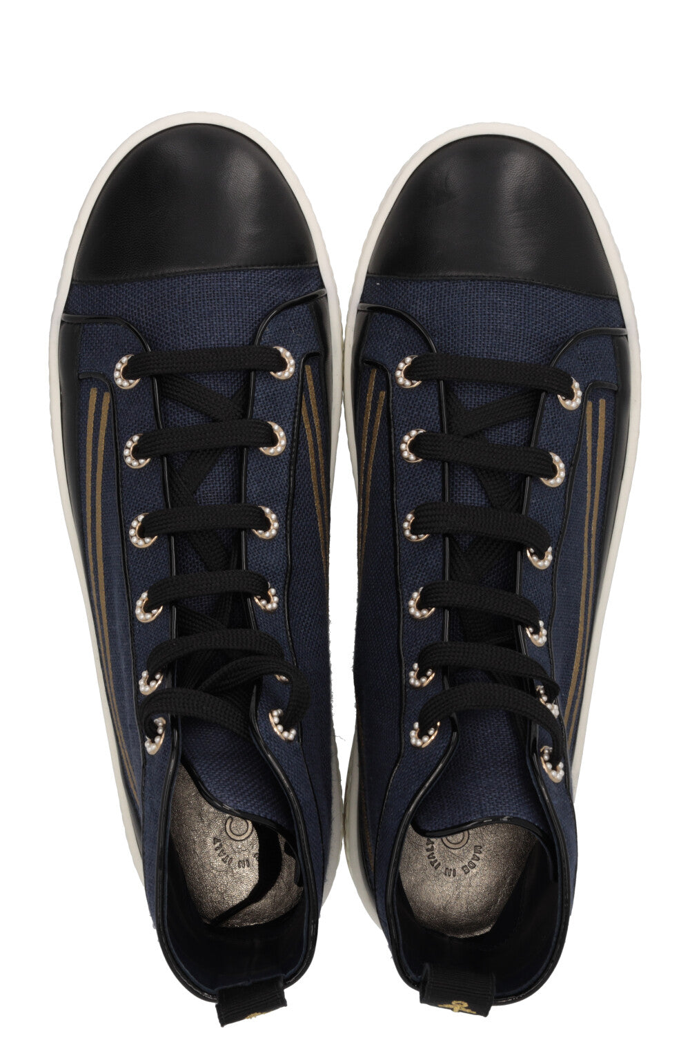 CHANEL Sailor CC High Top Sneaker Canvas Navy Gold