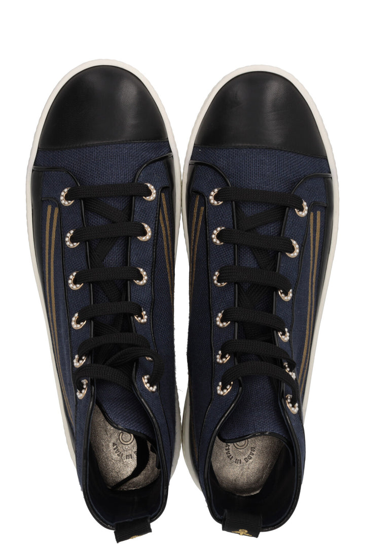 CHANEL Sailor CC High Top Sneaker Canvas Navy Gold
