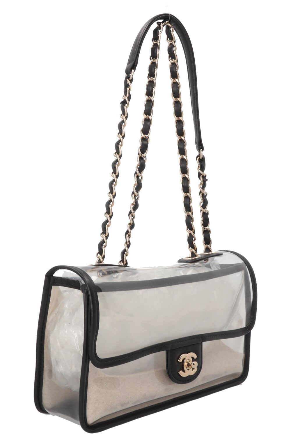 CHANEL Sand By The Sea Single Flap Bag Medium PVC Leather Black