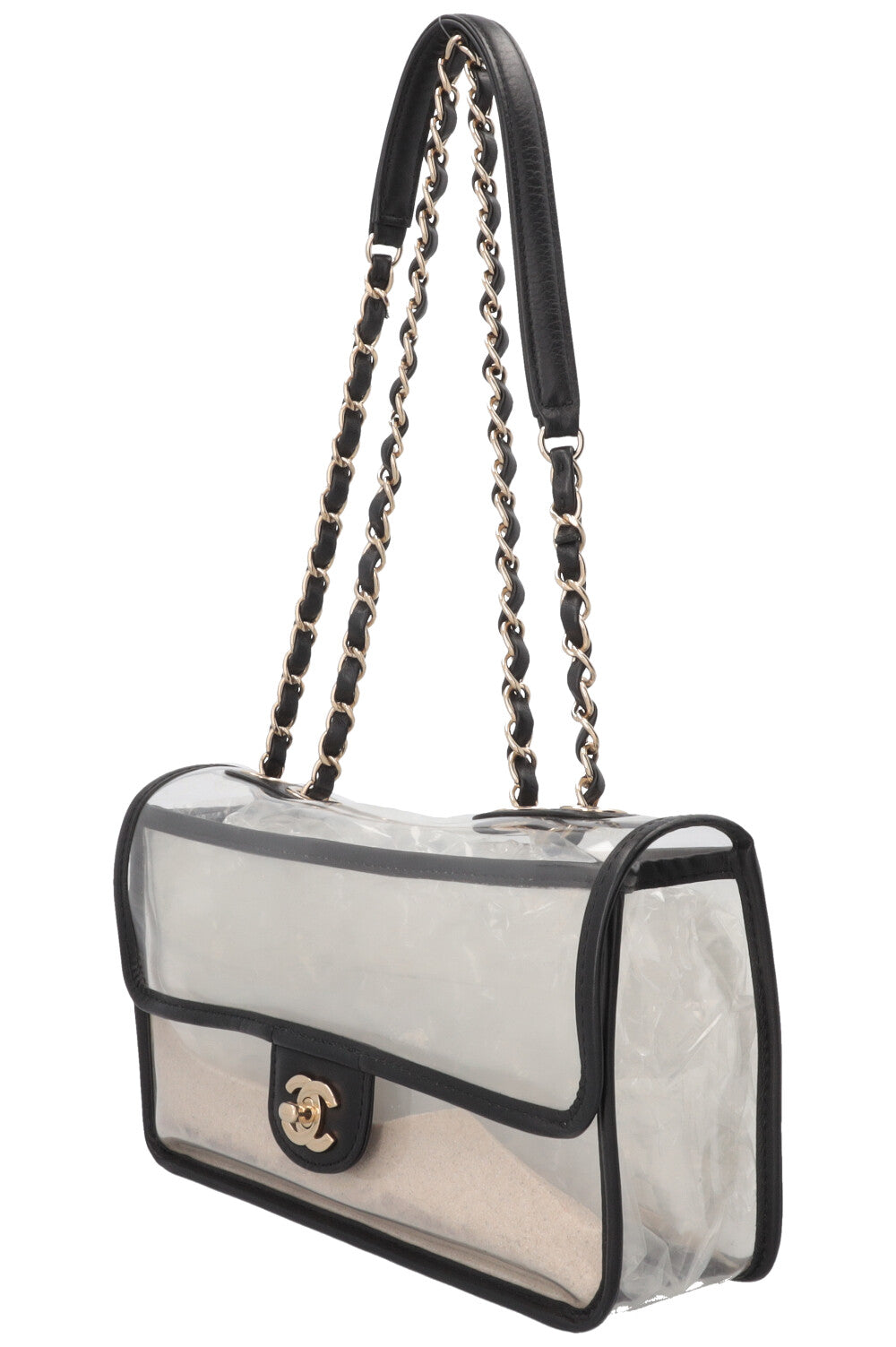 CHANEL Sand By The Sea Single Flap Bag Medium PVC Leather Black