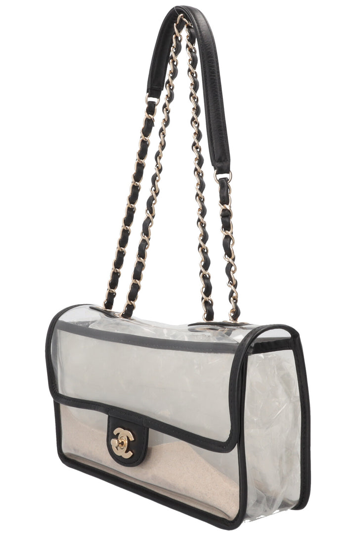 CHANEL Sand By The Sea Single Flap Bag Medium PVC Leather Black