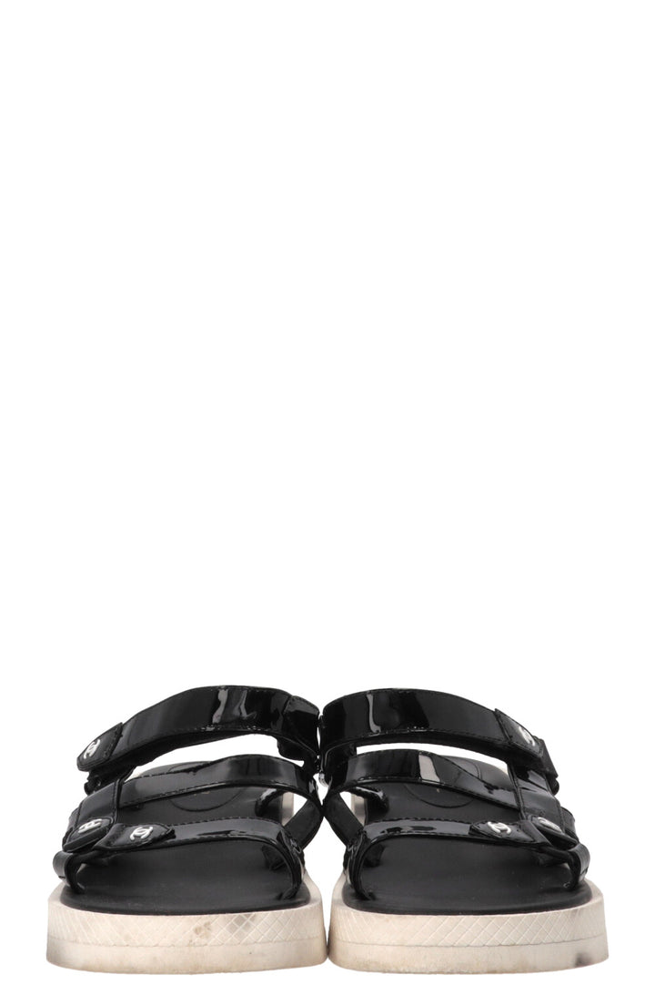 CHANEL Sandals Patent Black