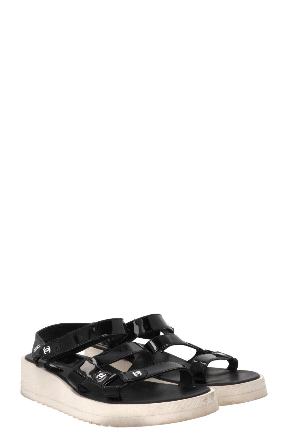 CHANEL Sandals Patent Black