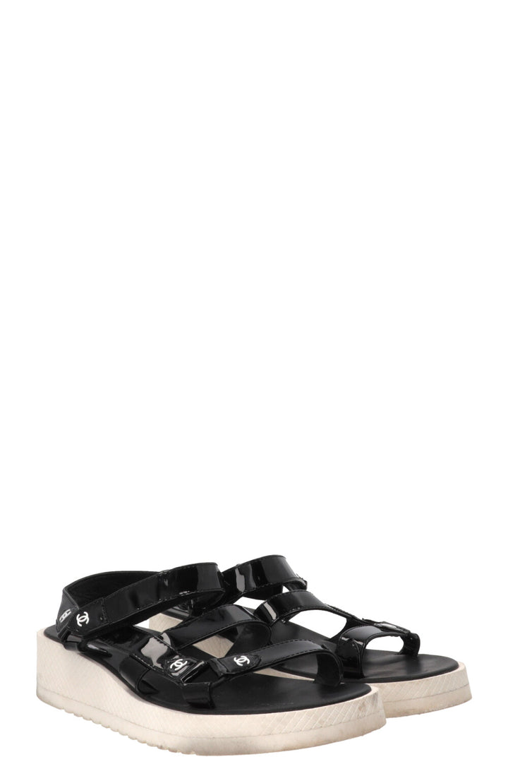 CHANEL Sandals Patent Black