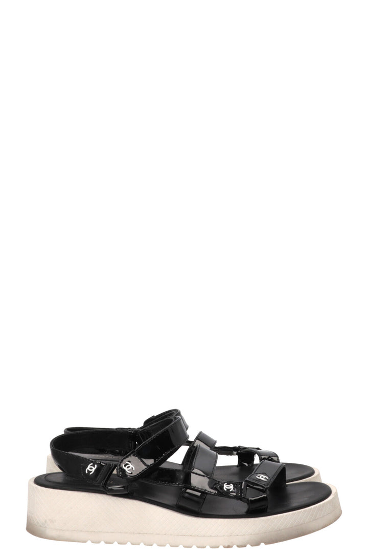 CHANEL Sandals Patent Black