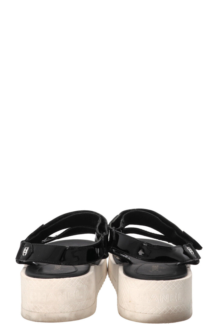 CHANEL Sandals Patent Black