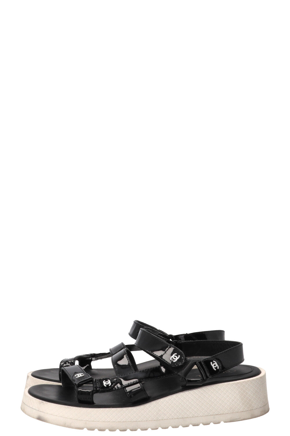 CHANEL Sandals Patent Black