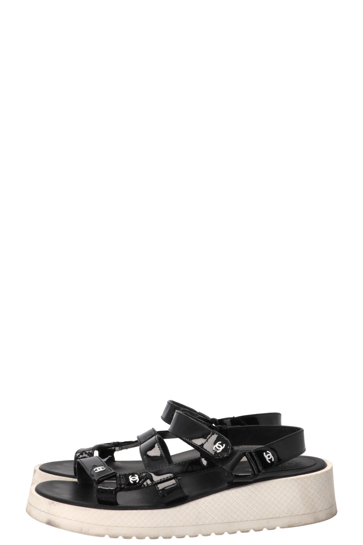 CHANEL Sandals Patent Black