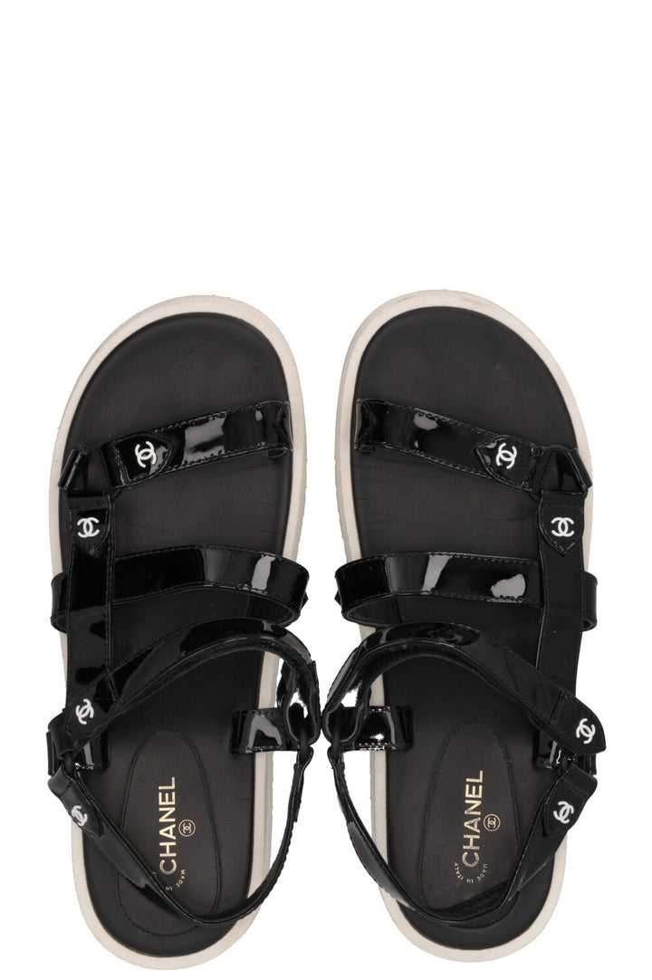 CHANEL Sandals Patent Black