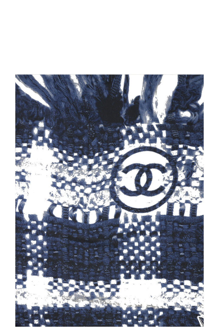 CHANEL Silk Scarf Blue White