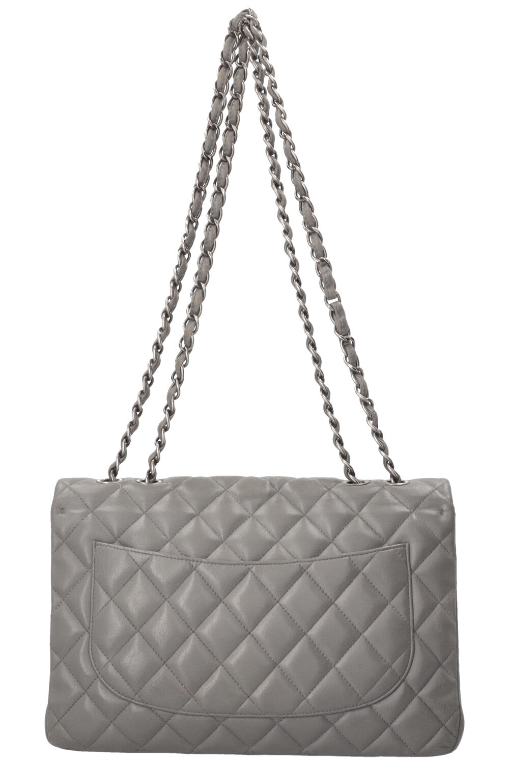 Sac CHANEL à rabat simple grand modèle en cuir gris