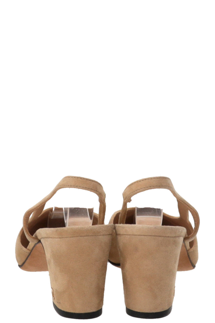 CHANEL Slingback Pumps Suede Beige
