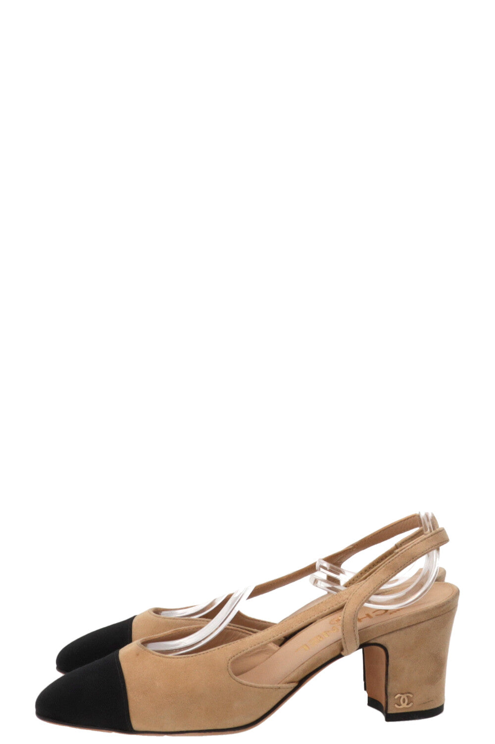 CHANEL Slingback Pumps Suede Beige