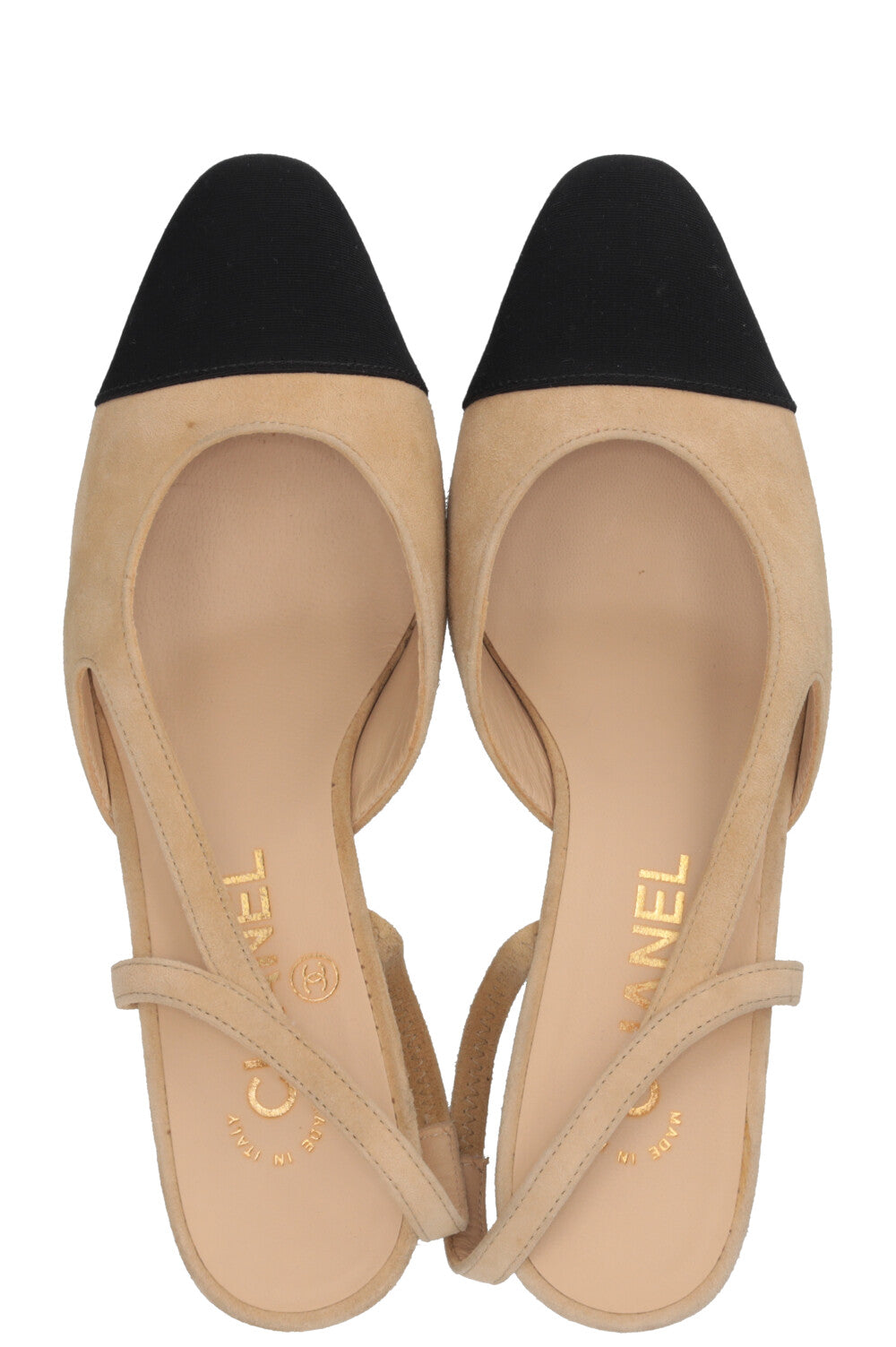 CHANEL Slingback Pumps Suede Beige