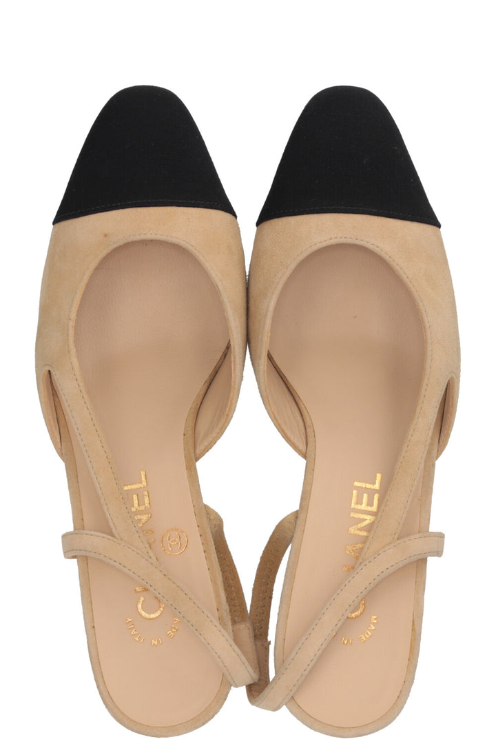 CHANEL Slingback Pumps Suede Beige