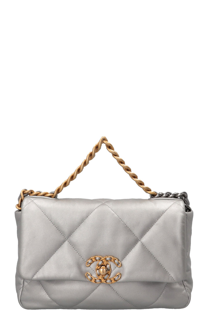 CHANEL Small 19 Bag Lambskin Silver