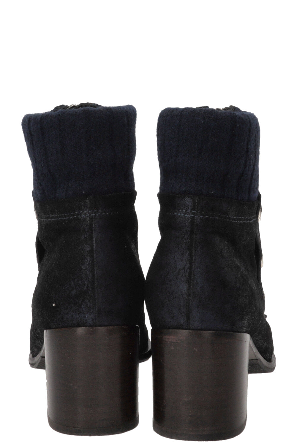 CHANEL Snap Button Ankle Boots Suede Navy