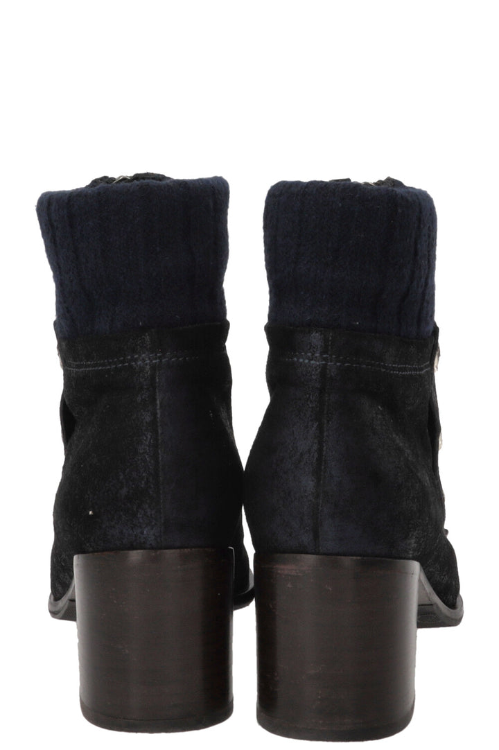 CHANEL Snap Button Ankle Boots Suede Navy