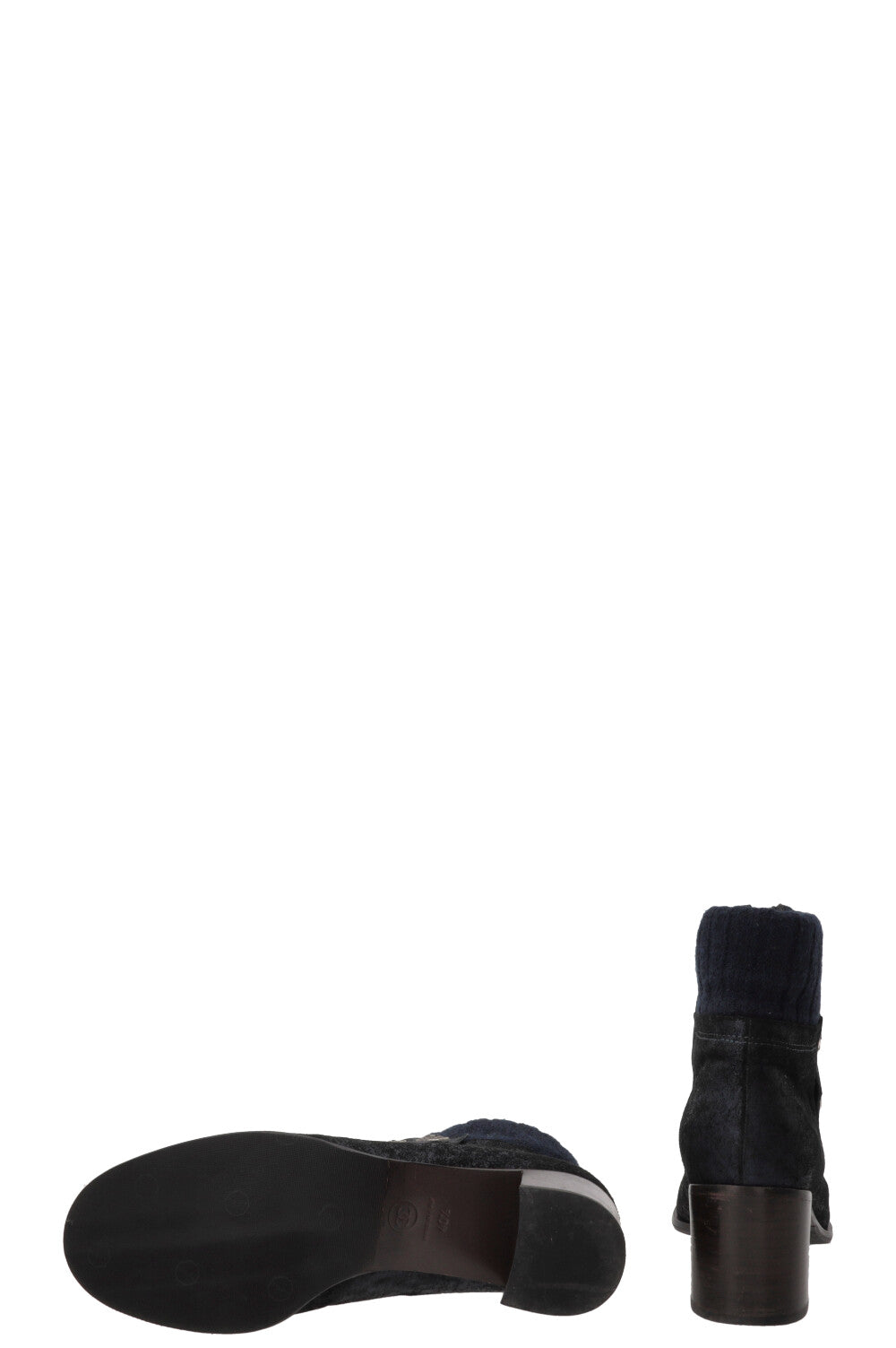 CHANEL Snap Button Ankle Boots Suede Navy