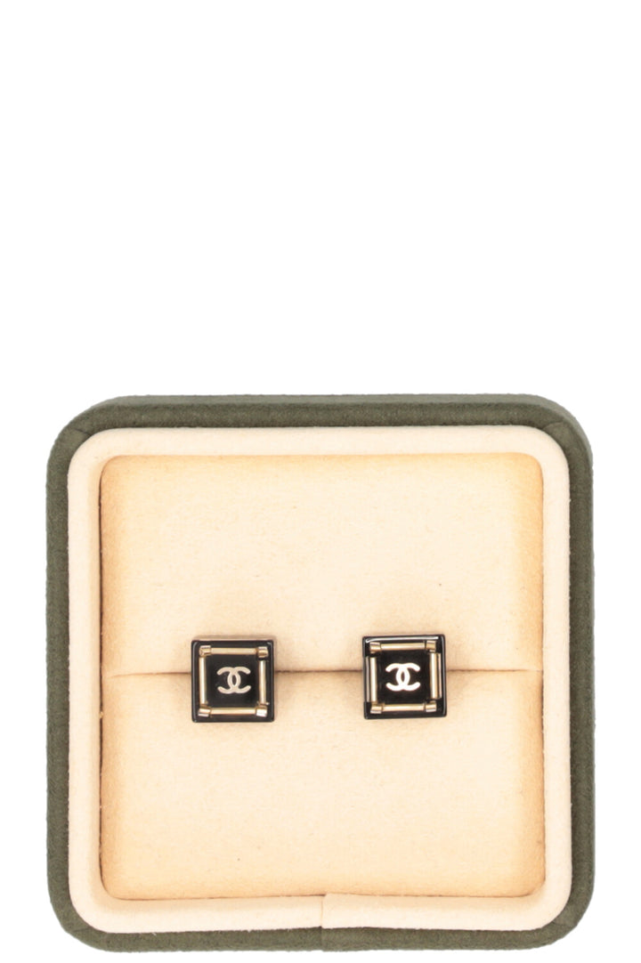 CHANEL Square CC Earrings Resin Black