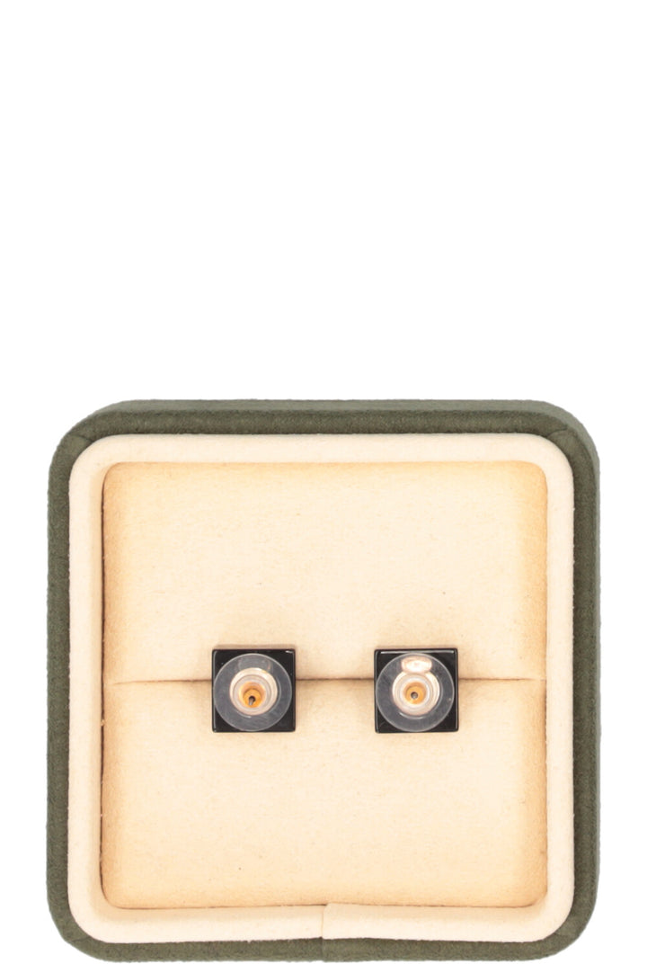 CHANEL Square CC Earrings Resin Black