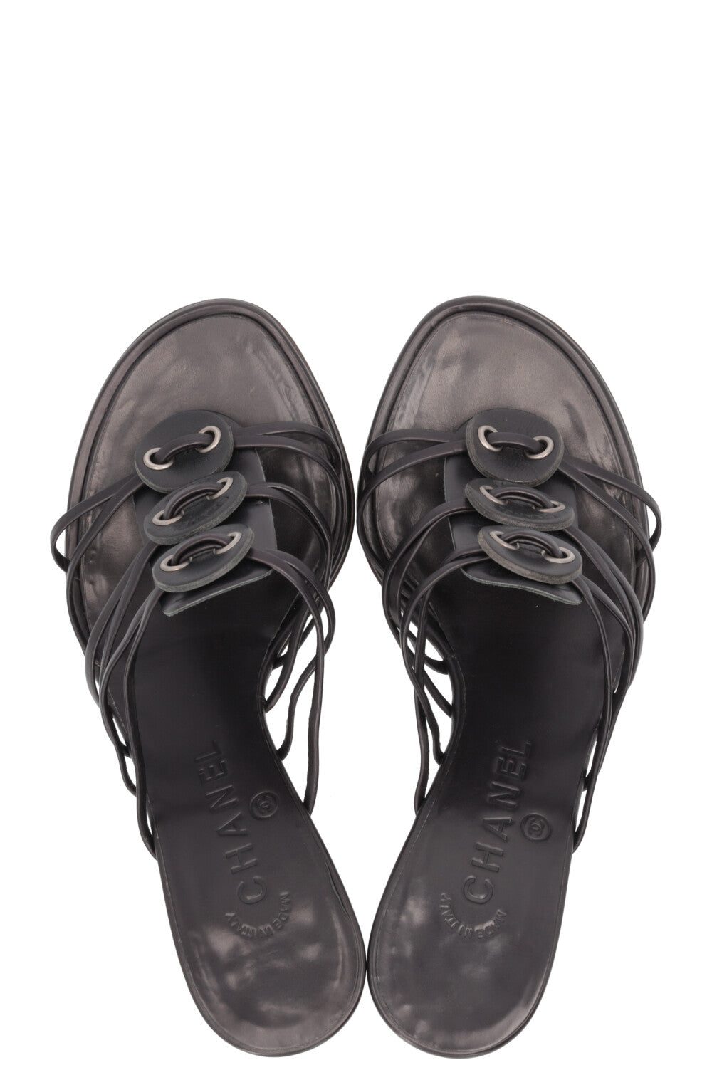 CHANEL Riemchensandalen Leder Schwarz
