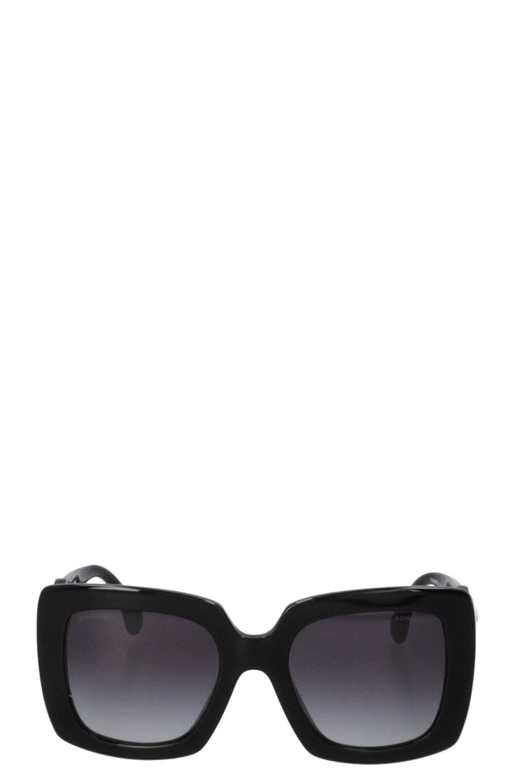 CHANEL Sunglasses Leather Black White 5474-Q