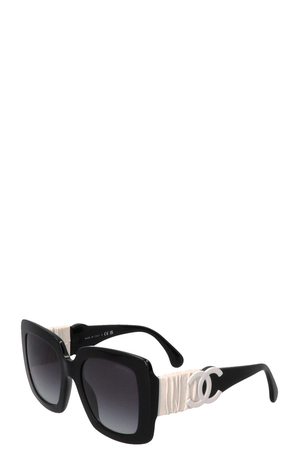 CHANEL Sunglasses Leather Black White 5474-Q