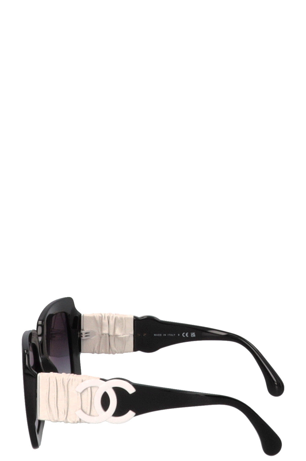 CHANEL Sunglasses Leather Black White 5474-Q