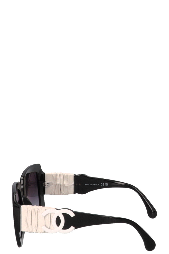 CHANEL Sunglasses Leather Black White 5474-Q