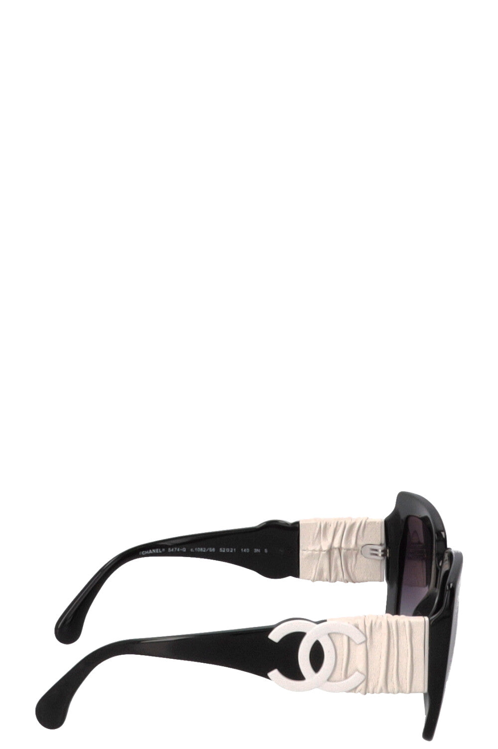 CHANEL Sunglasses Leather Black White 5474-Q