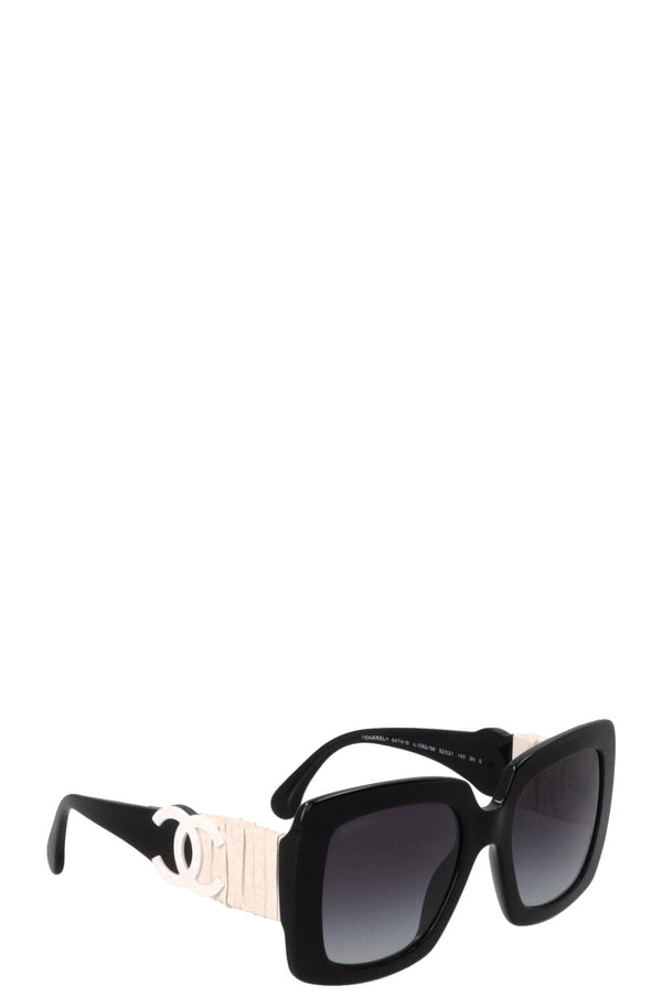 CHANEL Sunglasses Leather Black White 5474-Q