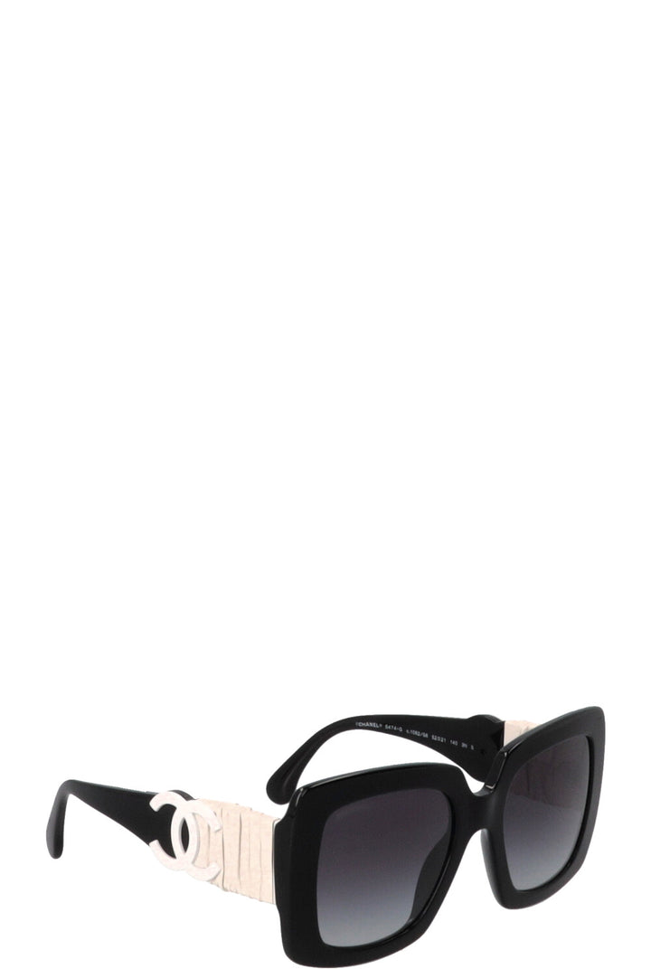 CHANEL Sunglasses Leather Black White 5474-Q
