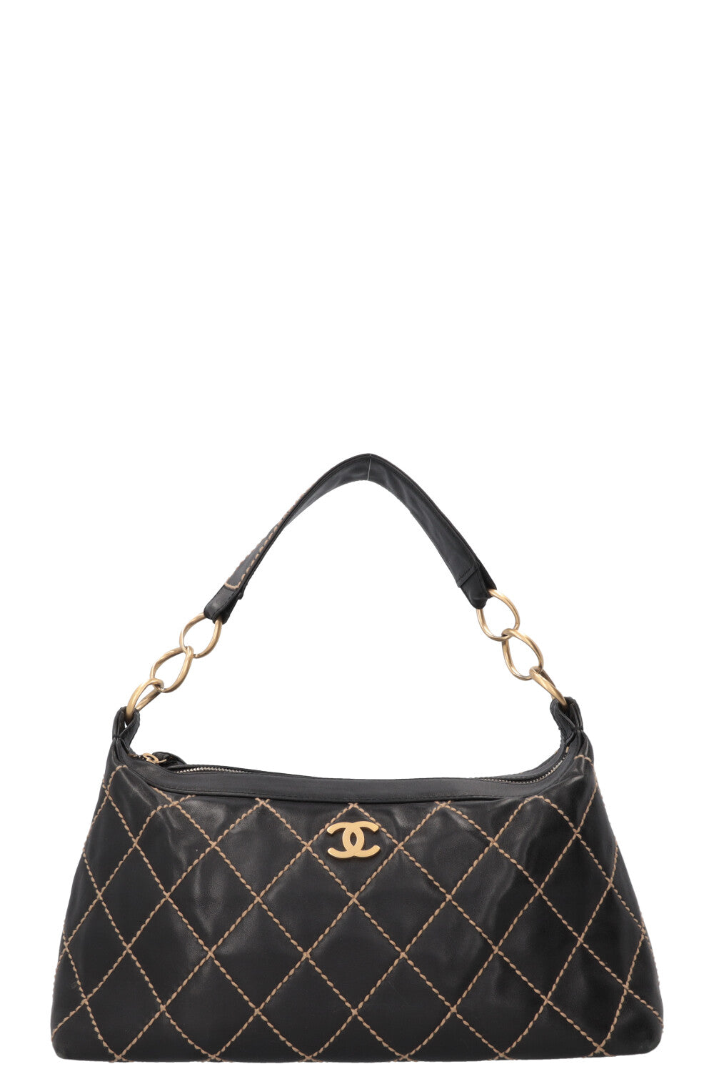 Sac bandoulière CHANEL Surpique CC en cuir noir