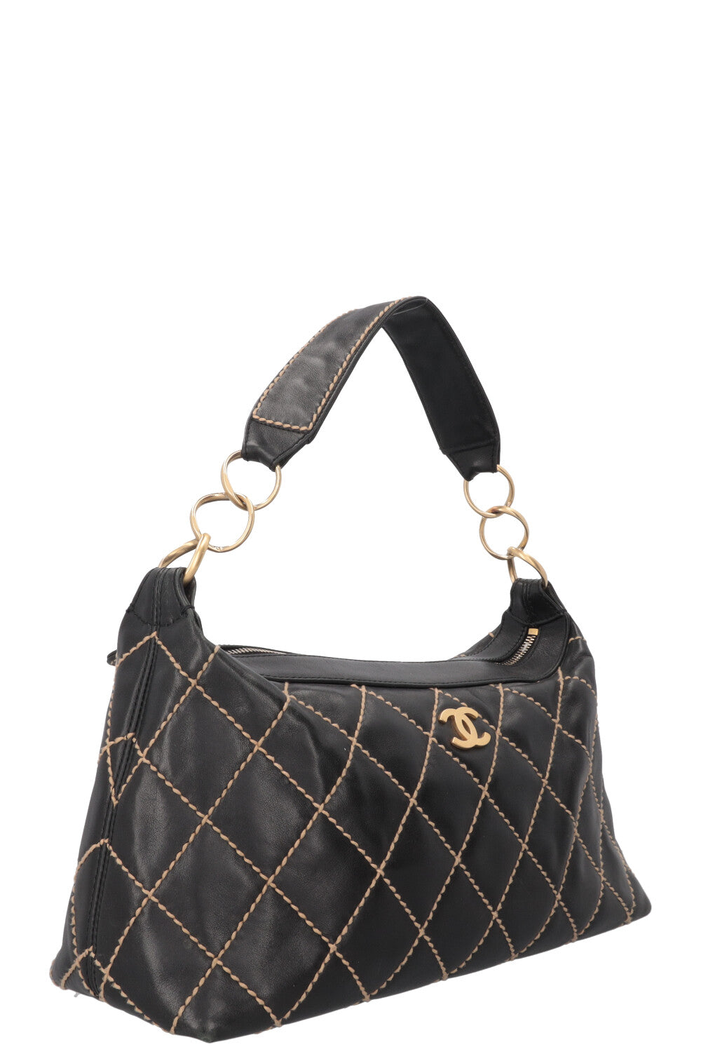 Sac bandoulière CHANEL Surpique CC en cuir noir