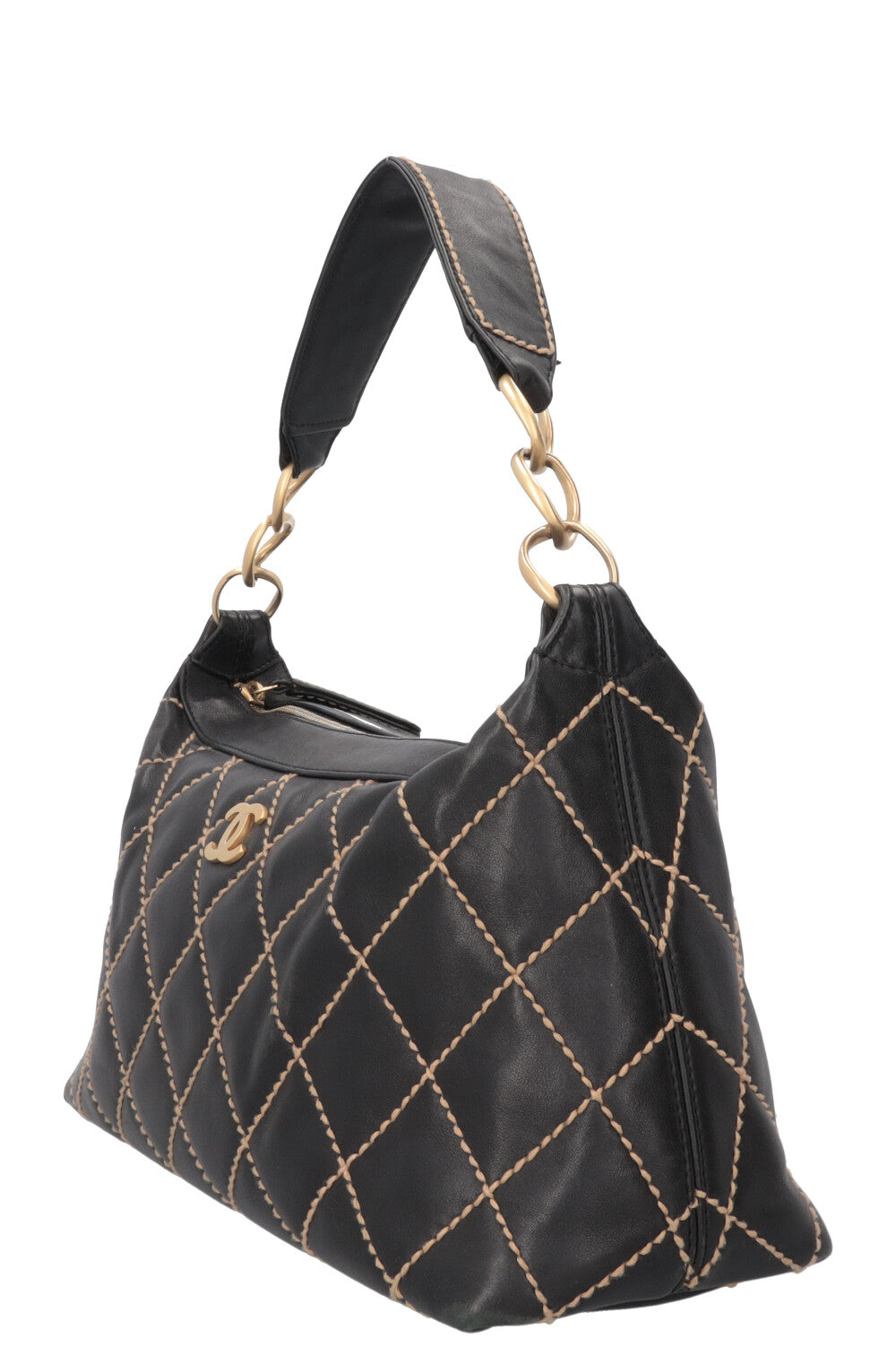 Sac bandoulière CHANEL Surpique CC en cuir noir