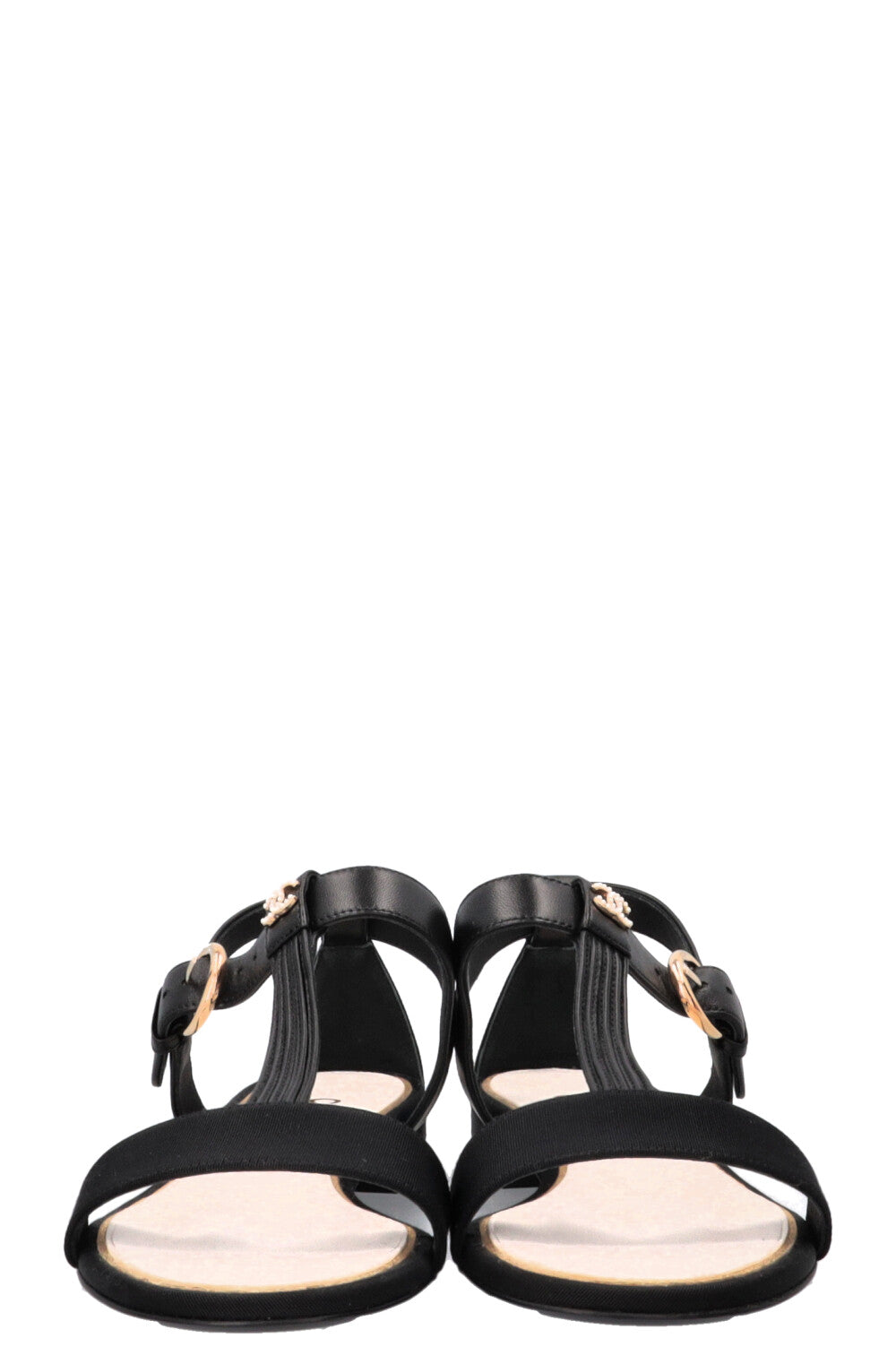 CHANEL T-Strap Sandals Leather Black