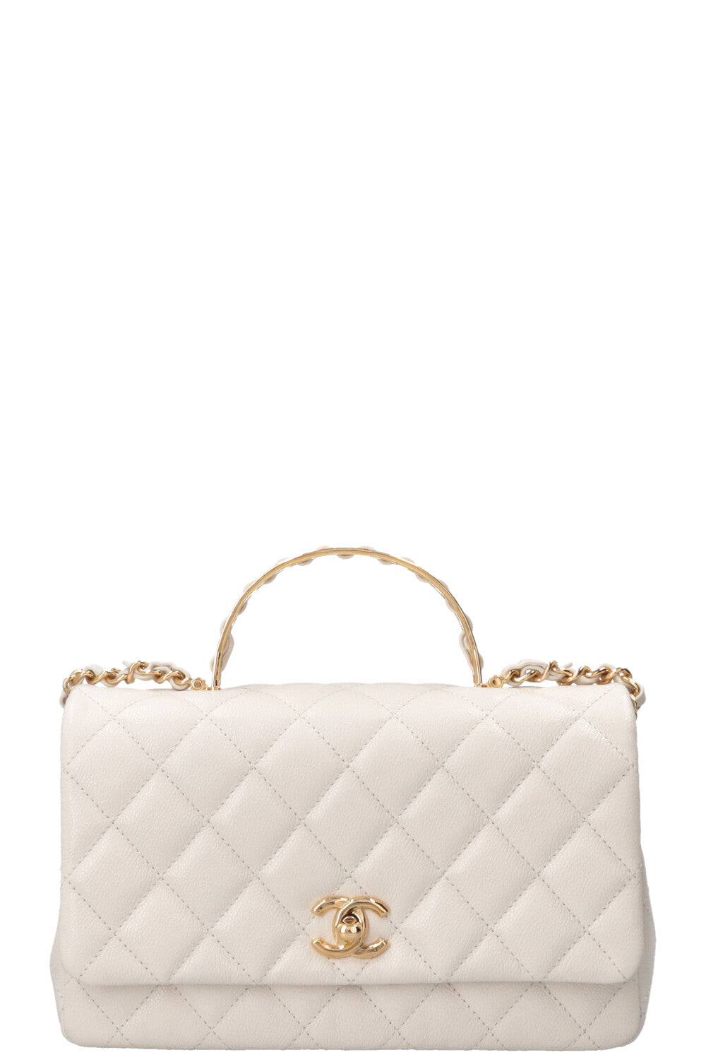 CHANEL Top Handle Small Flap Caviar White